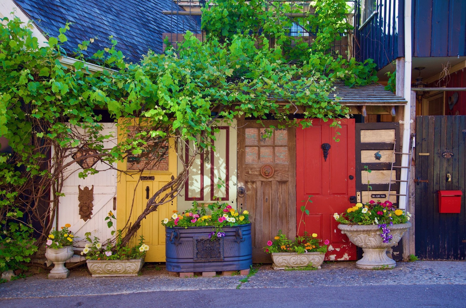 A colourful storefront streetscape in downtown Elora